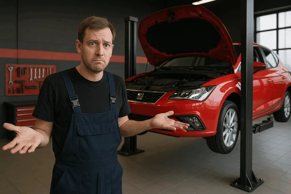 Imagen de un mecánico que no sabe los problemas que tiene el coche que esta reparando.