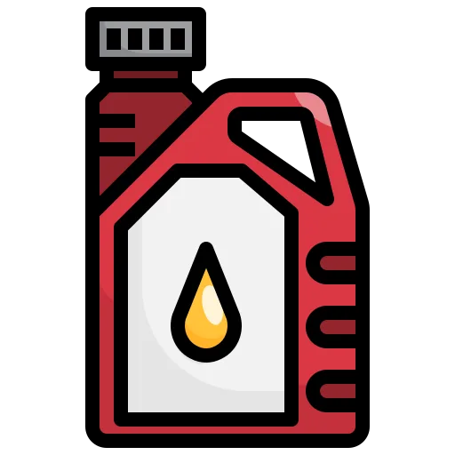 Icono de un bote de aceite rojo con etiqueta blanca y gota amarilla.